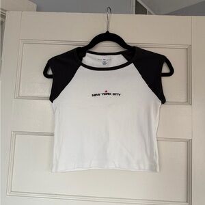 Brandy Melville White & Black 'New York City' Graphic Raglan Tee